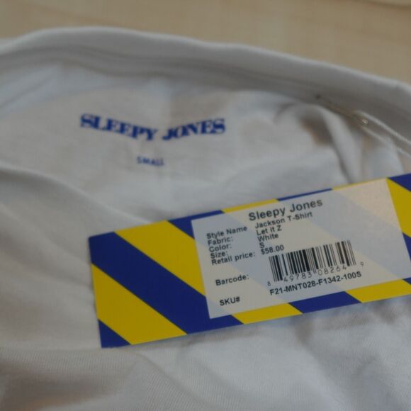 Sleepy Jones Unisex Small Let it Z Jackson T-Shirt Crewneck White Cotton New - Picture 6 of 8